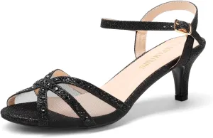 DREAM PAIRS Women's Nina Low Heel Pump Sandals