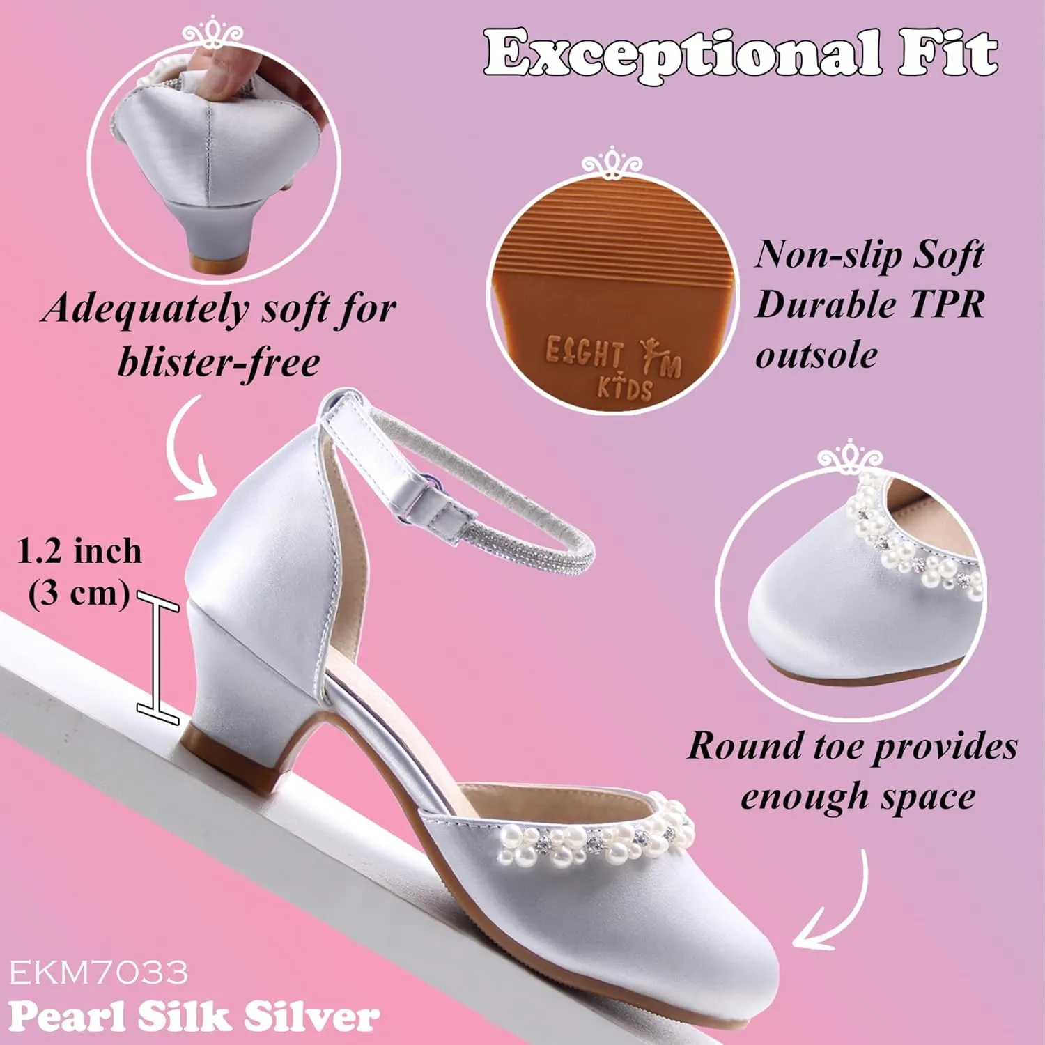 EIGHT KM Girls High Heels - Weeding Party Little Girl Heels Multi-Colored Ages 3-13 Years - High Heels for Girls & Kids - Wide Fit Toddler High Heels High Heels for Kids