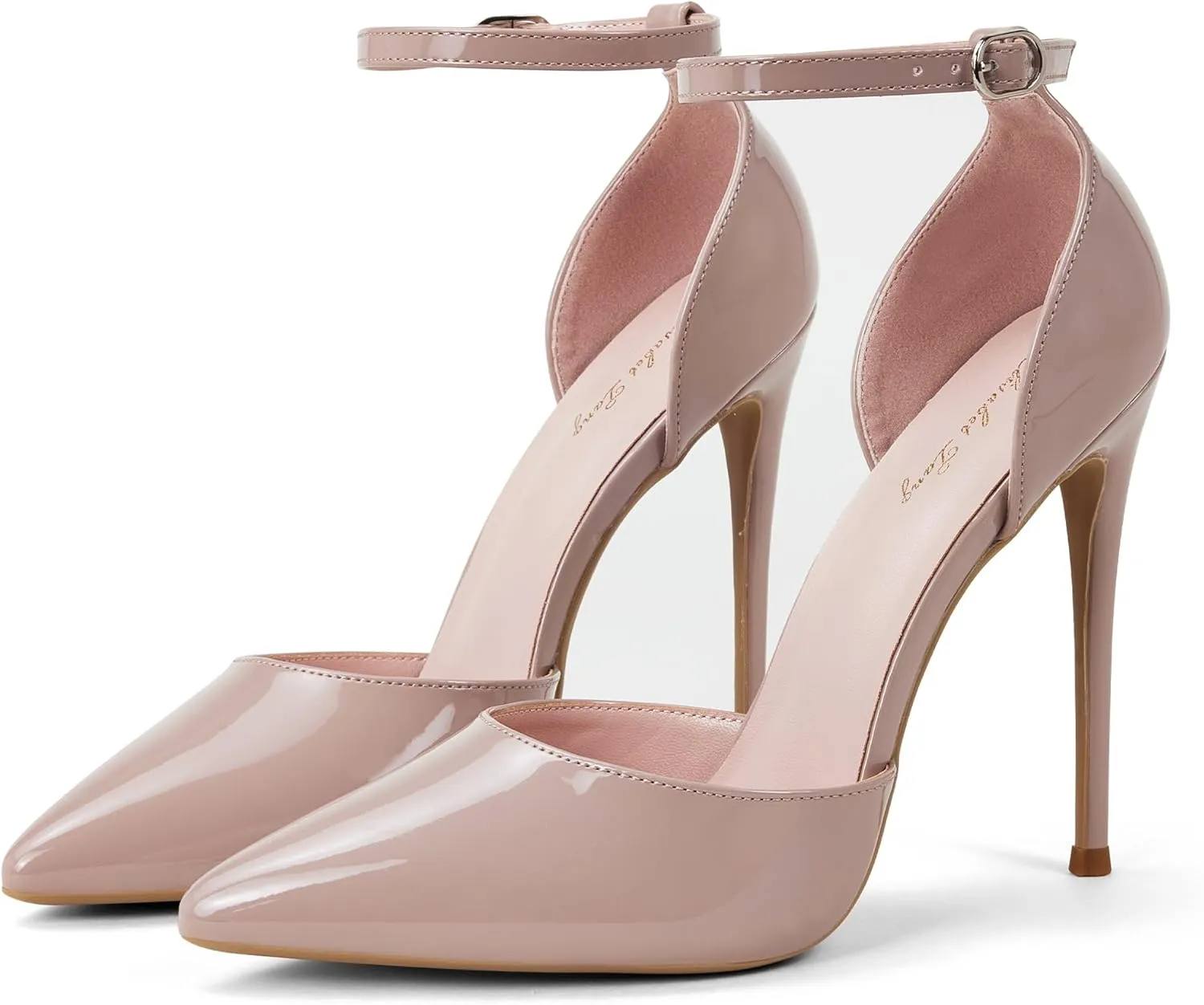 Elisabet Tang High Heels, Women Pumps D'Orsay Ankle Strap Pointed Toe Stiletto Heels Rhinestone Party Wedding Shoes