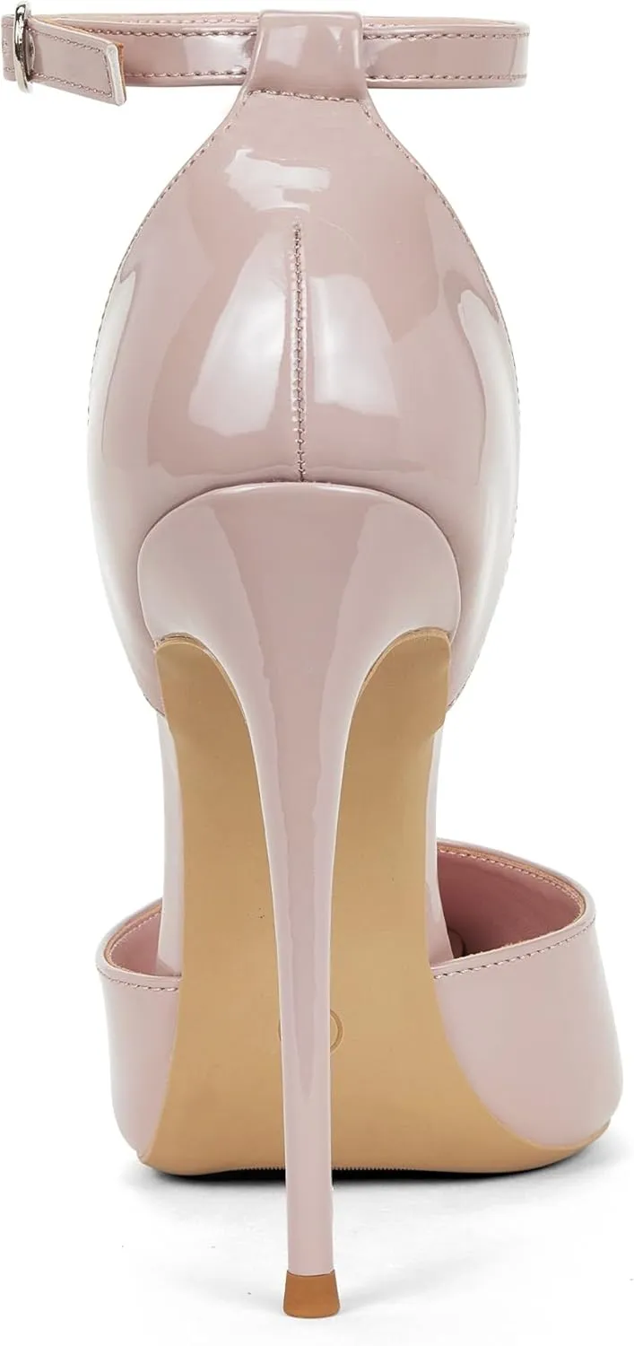 Elisabet Tang High Heels, Women Pumps D'Orsay Ankle Strap Pointed Toe Stiletto Heels Rhinestone Party Wedding Shoes