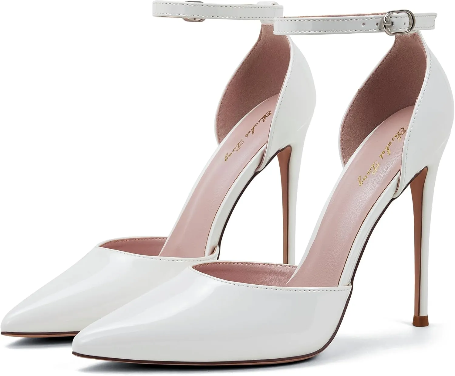Elisabet Tang High Heels, Women Pumps D'Orsay Ankle Strap Pointed Toe Stiletto Heels Rhinestone Party Wedding Shoes
