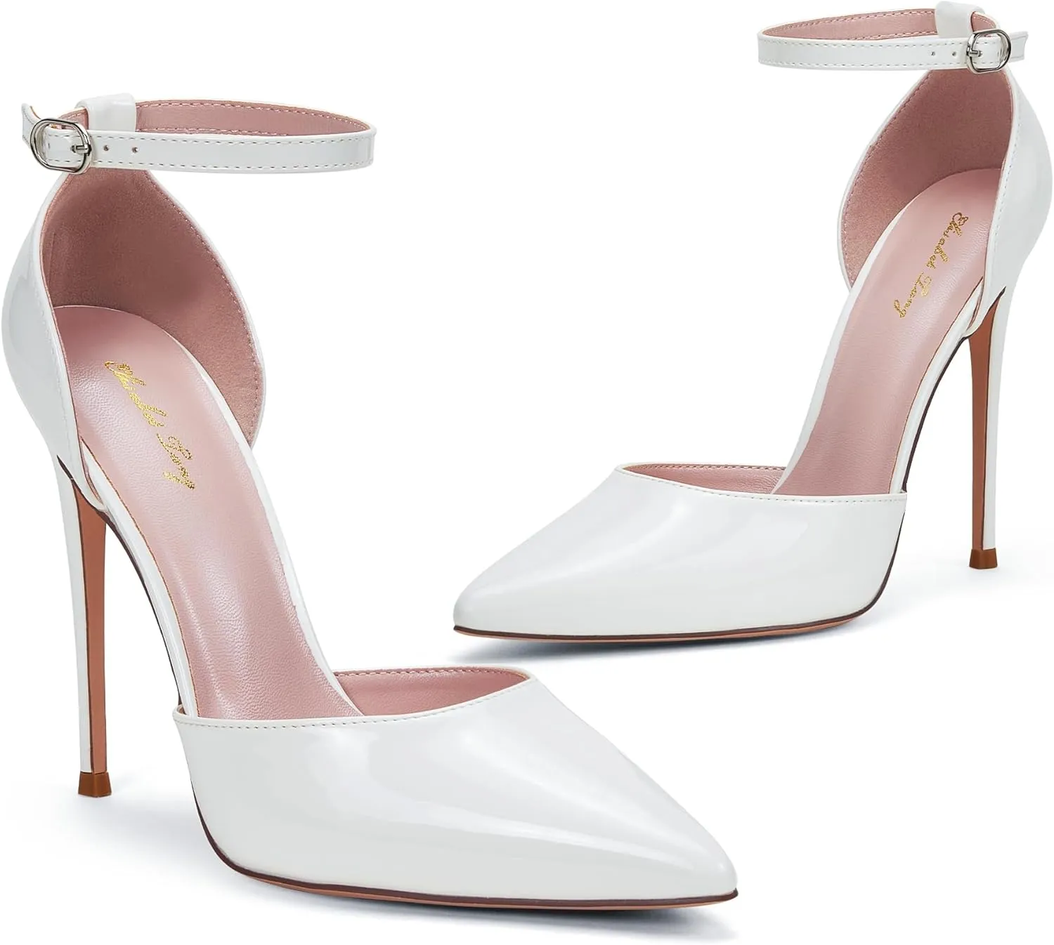 Elisabet Tang High Heels, Women Pumps D'Orsay Ankle Strap Pointed Toe Stiletto Heels Rhinestone Party Wedding Shoes