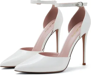Elisabet Tang High Heels, Women Pumps D'Orsay Ankle Strap Pointed Toe Stiletto Heels Rhinestone Party Wedding Shoes