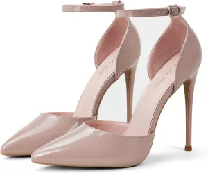 Elisabet Tang High Heels, Women Pumps D'Orsay Ankle Strap Pointed Toe Stiletto Heels Rhinestone Party Wedding Shoes