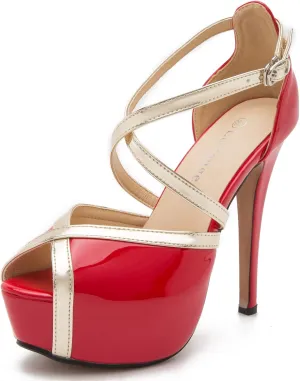 Enelauge Women's Crisscross Strappy Platform High Stiletto Heels Peep Toe Pump Party Sandals