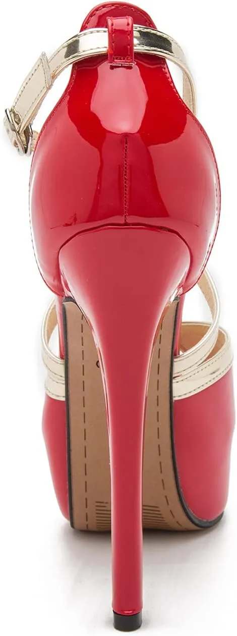 Enelauge Women's Crisscross Strappy Platform High Stiletto Heels Peep Toe Pump Party Sandals