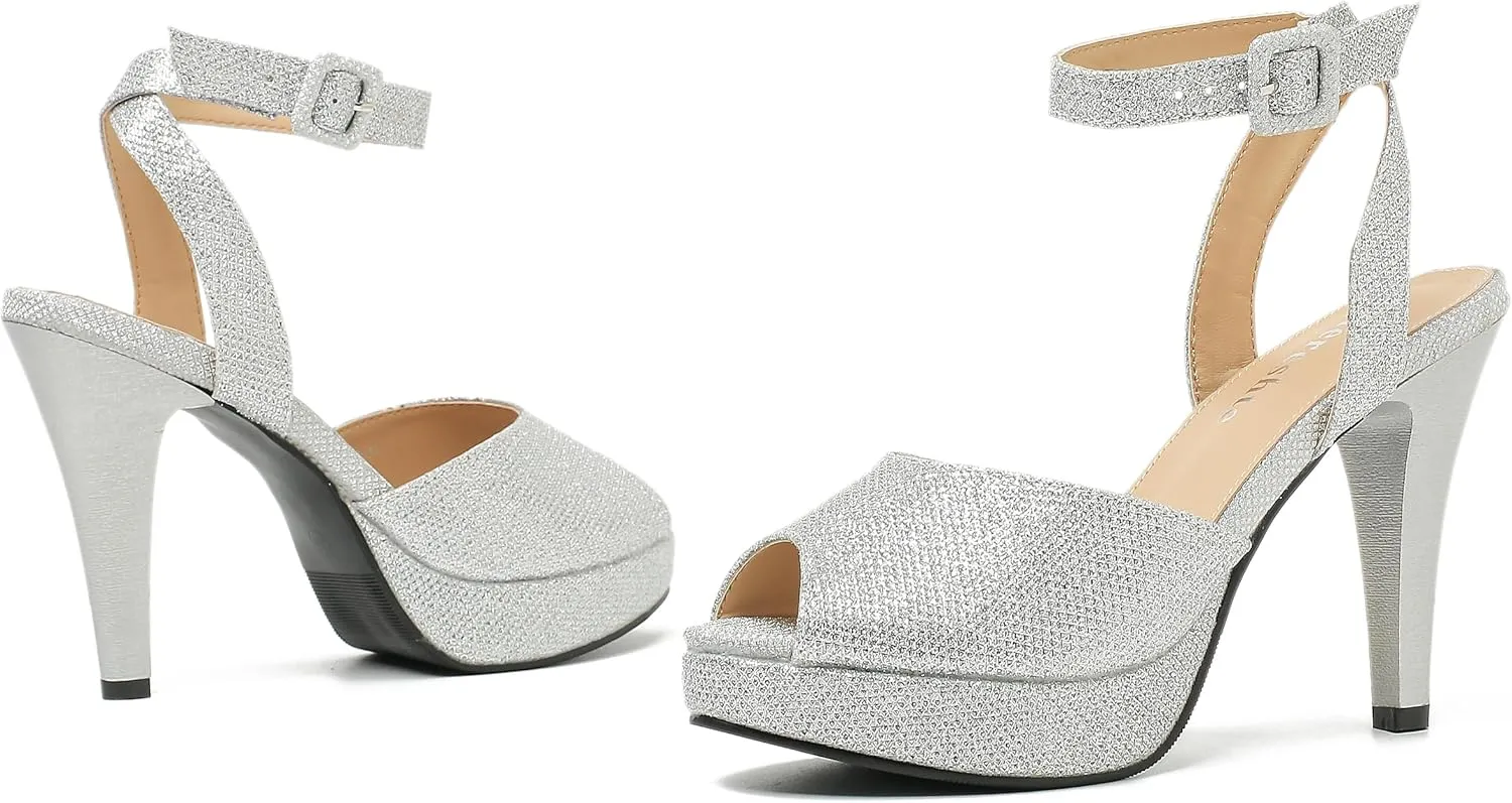 fereshte Women's High Heels Platform Sandals Ankle Strap Slingback Dress Sandal Pump Shoes