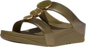 FitFlop Women's Halo Bead-Circle Metallic H-bar Slides Wedge Sandal