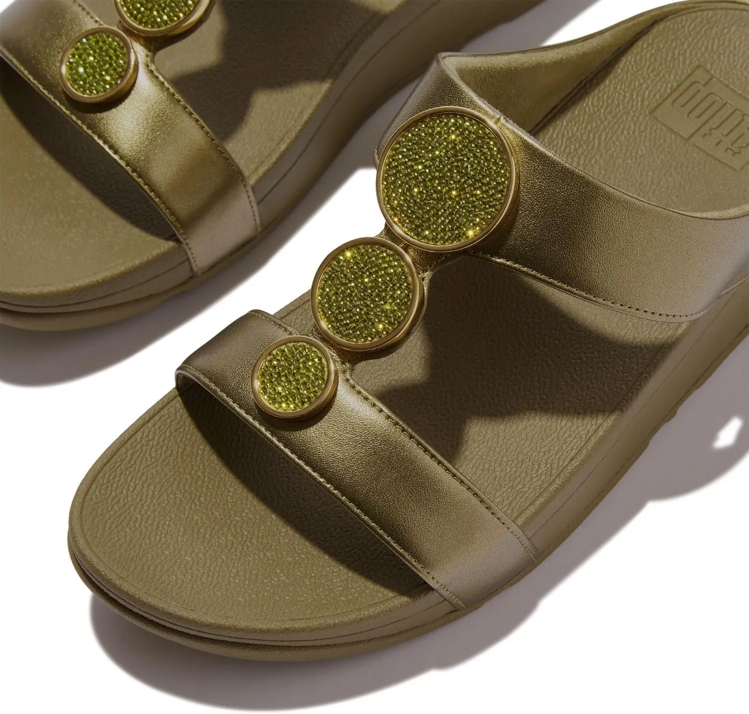 FitFlop Women's Halo Bead-Circle Metallic H-bar Slides Wedge Sandal