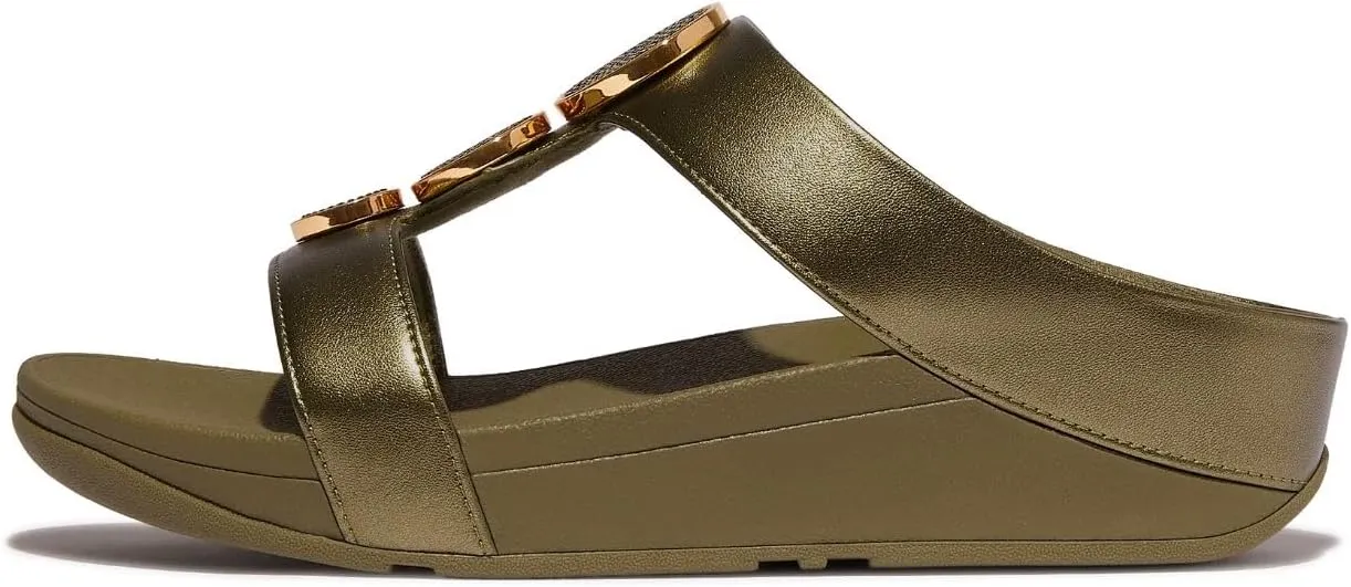 FitFlop Women's Halo Bead-Circle Metallic H-bar Slides Wedge Sandal