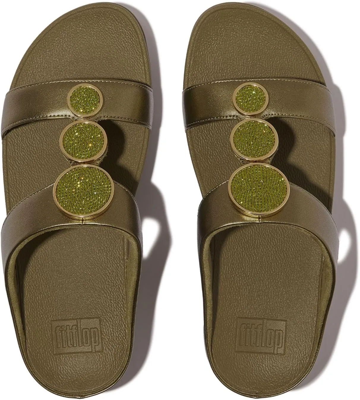 FitFlop Women's Halo Bead-Circle Metallic H-bar Slides Wedge Sandal
