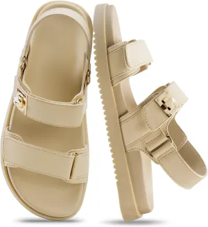 FITORY Women's Flat Sandals Classic Adjustable Double Strap with Cushioned Footbed for Summer Size 6-11