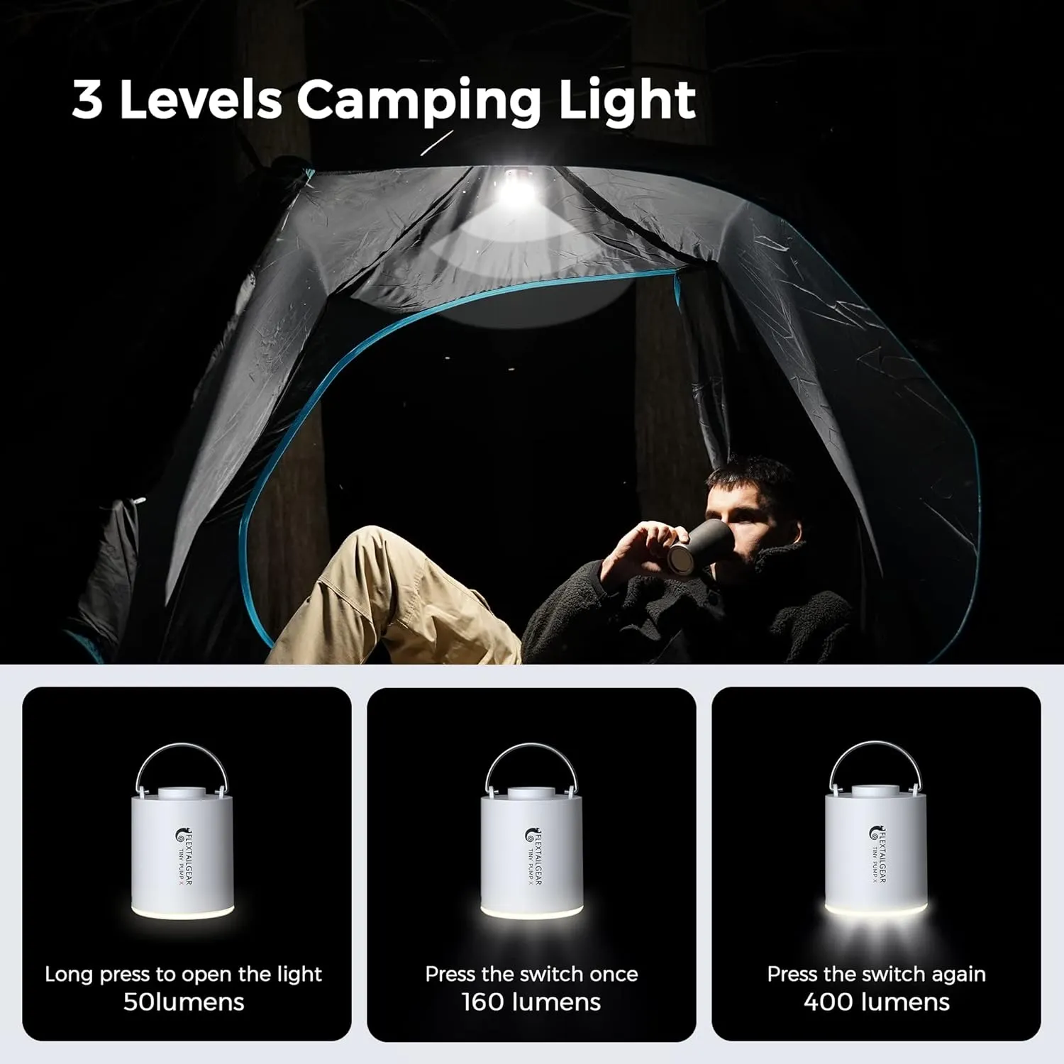 FLEXTAILGEAR Tiny Pump X Portable Air Pump  Camping Light Ultra-Mini Air Pump with 1300mAh Battery USB Rechargeable for Sleeping Pads Pool Floats Air Bed Air Mattress Swimming Ring