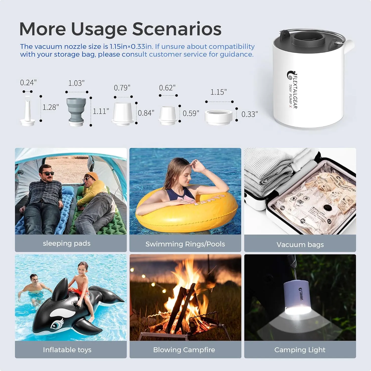 FLEXTAILGEAR Tiny Pump X Portable Air Pump  Camping Light Ultra-Mini Air Pump with 1300mAh Battery USB Rechargeable for Sleeping Pads Pool Floats Air Bed Air Mattress Swimming Ring