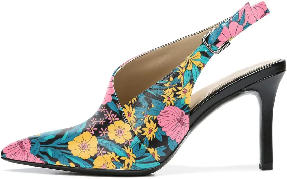 FOWT Spring Two Toned Patchwork Snakeskin Slingback Buckle Strap Black Pumps for Woman Elegant Pointed Toe 3 Inches High Heels Concise Casual Daily Dressy Shoes, US Size 4-16 M