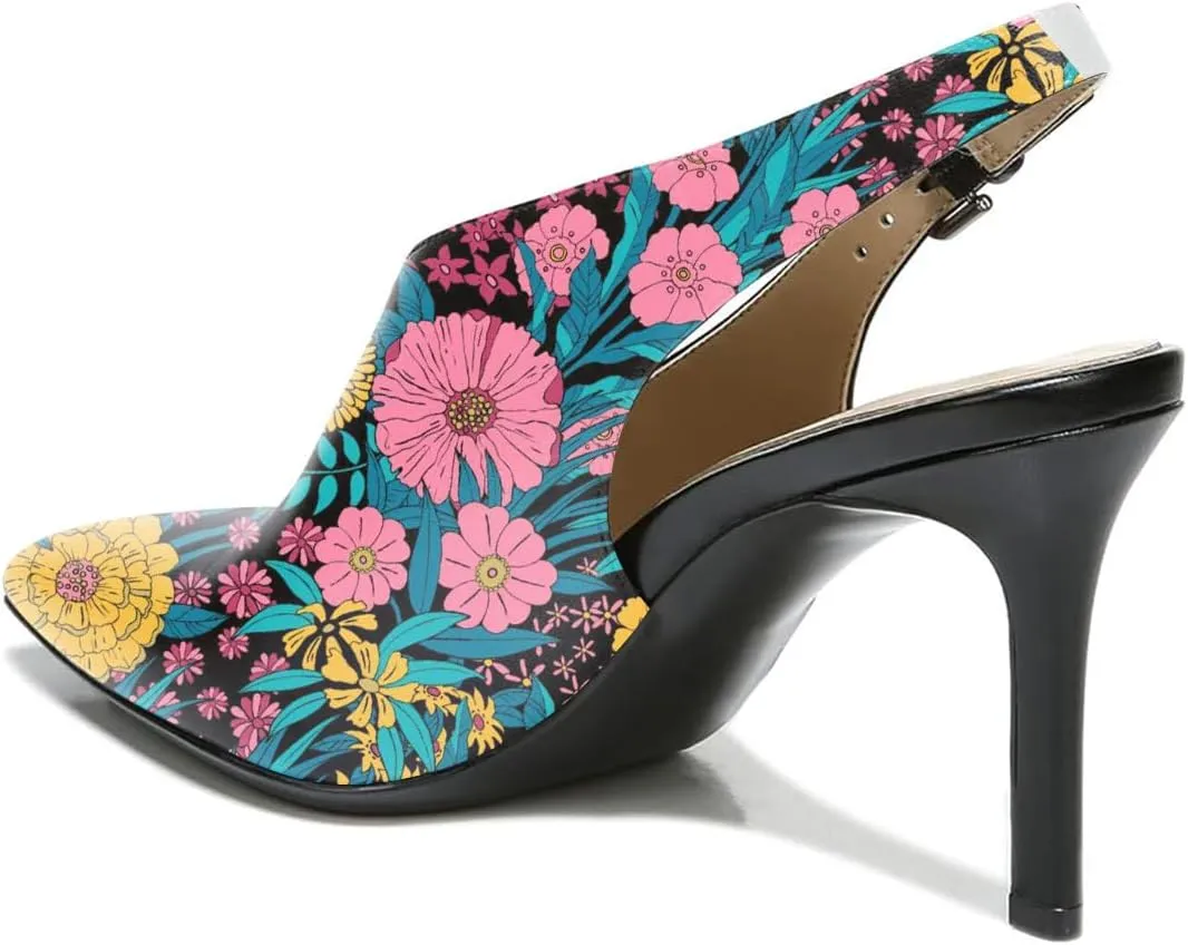 FOWT Spring Two Toned Patchwork Snakeskin Slingback Buckle Strap Black Pumps for Woman Elegant Pointed Toe 3 Inches High Heels Concise Casual Daily Dressy Shoes, US Size 4-16 M