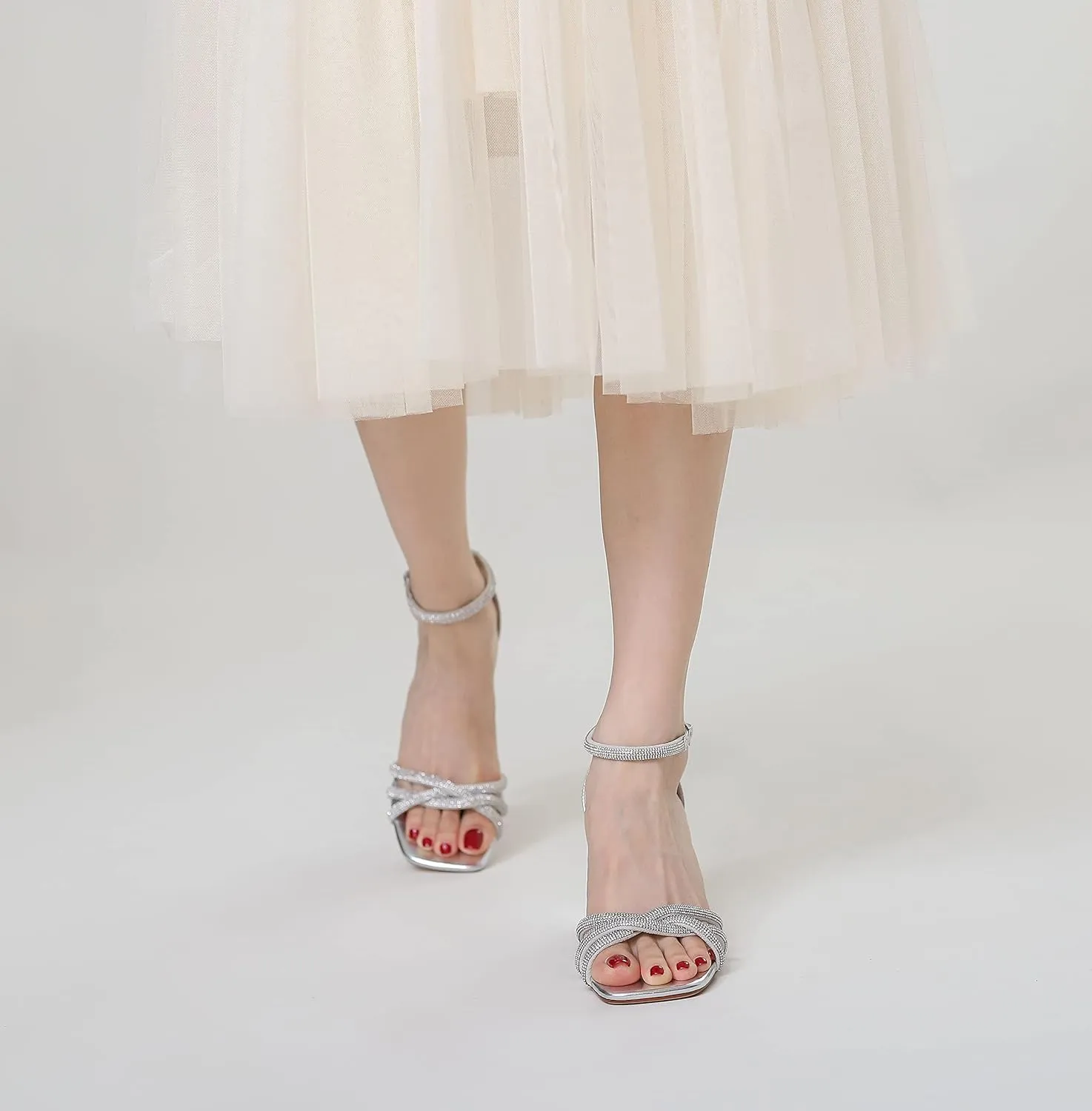 FRALOSHA Heel Sandals for Women Chunky heels Ankle Strap Open Toe high heels Summer Dress Heeled Sandal Wedding Shoes
