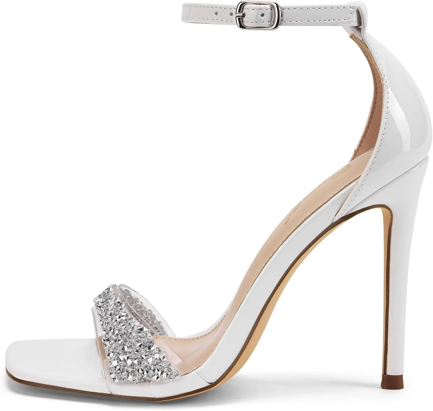 GENSHUO High Heeled Sandals for Women One Strap Heels with Square Open Toe 4 Inch Stiletto Ankle Strap Shoes Elegant Sexy Dress Wedding Party