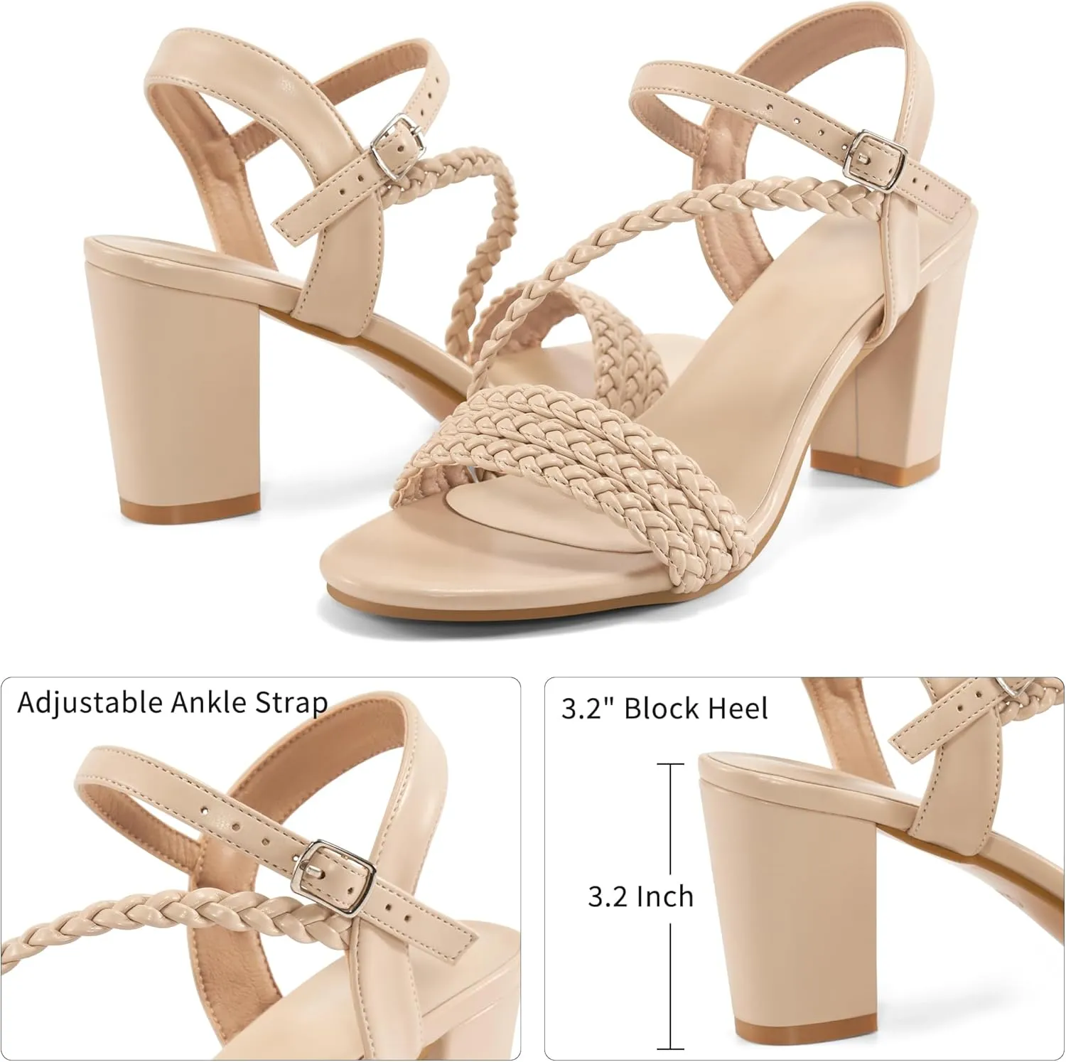 HARENCE Heels for Women Dressy Sandals: Womens Open Toe Ankle Strap Block Chunky Heeled Sandal Dress Shoes for Wedding Prom Party Work