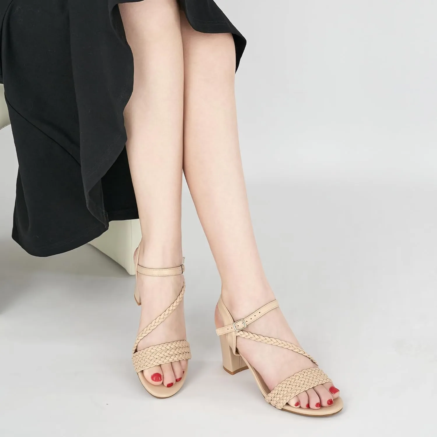 HARENCE Heels for Women Dressy Sandals: Womens Open Toe Ankle Strap Block Chunky Heeled Sandal Dress Shoes for Wedding Prom Party Work