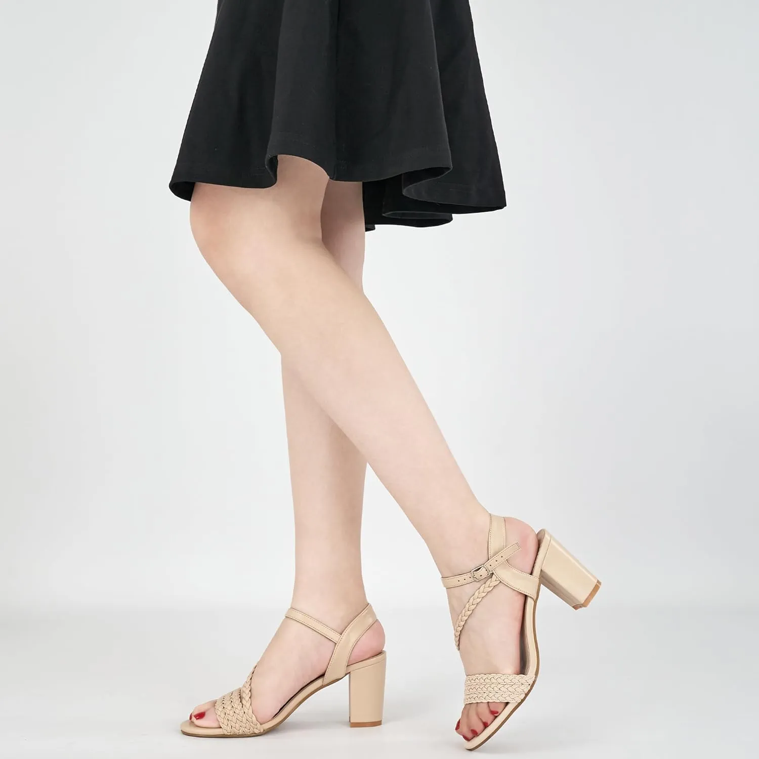 HARENCE Heels for Women Dressy Sandals: Womens Open Toe Ankle Strap Block Chunky Heeled Sandal Dress Shoes for Wedding Prom Party Work