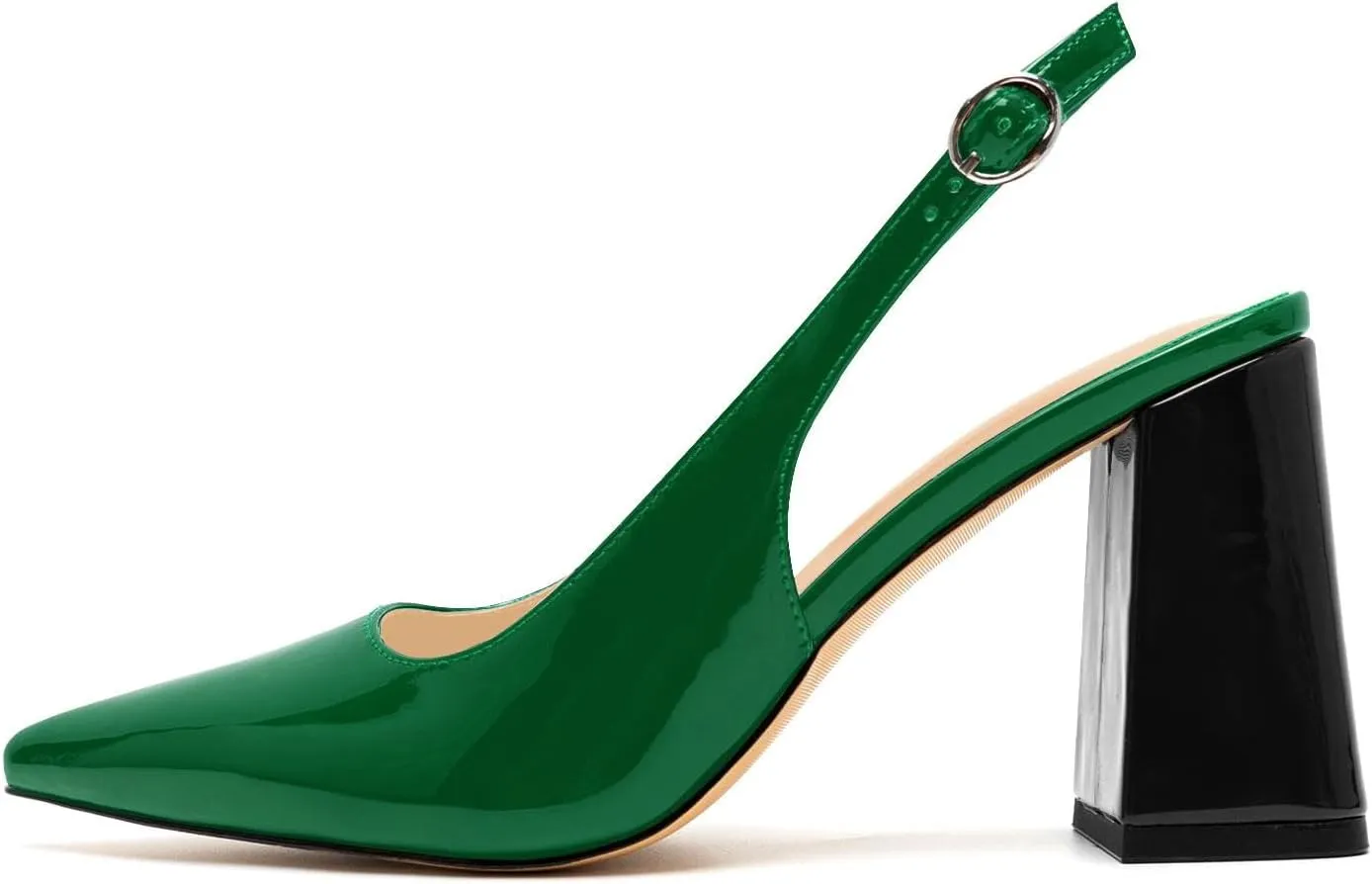 heelchic Slingback Heels for Women Block Heel Pointed Closed Toe Chunky Heel Slip on Wedding Dress Shoes Comfortable