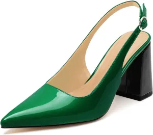 heelchic Slingback Heels for Women Block Heel Pointed Closed Toe Chunky Heel Slip on Wedding Dress Shoes Comfortable