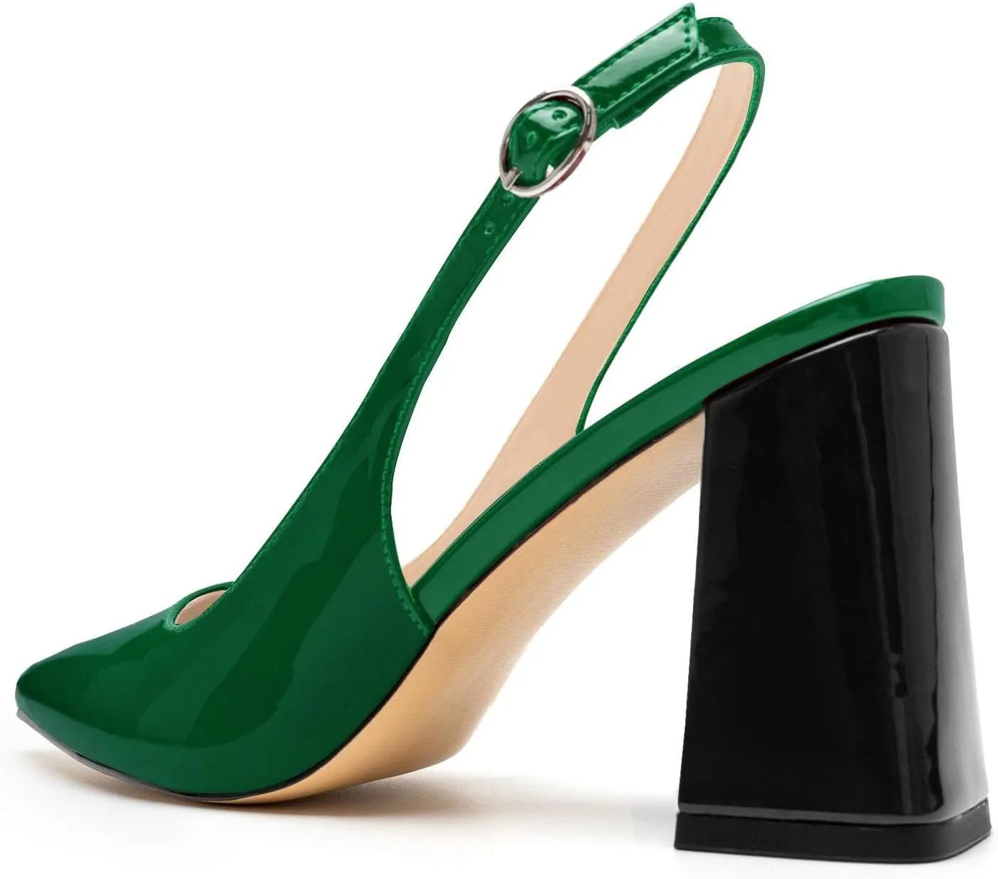 heelchic Slingback Heels for Women Block Heel Pointed Closed Toe Chunky Heel Slip on Wedding Dress Shoes Comfortable