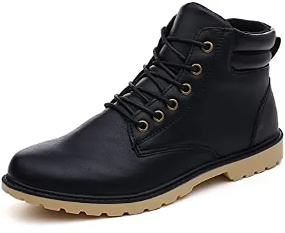 HOOENG Lace Up Round Toe Boots for Men Derby PU Two Tone Lined Waterproof Slip Insubordinate Fashion Fashionable Work