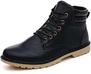 HOOENG Lace Up Round Toe Boots for Men Derby PU Two Tone Lined Waterproof Slip Insubordinate Fashion Fashionable Work