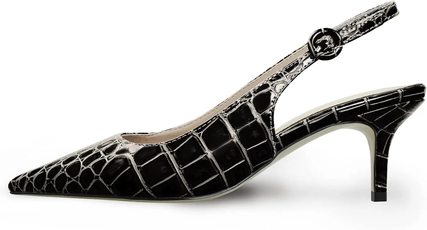 iadore Women Pointed Toe Kitten Heel Slingback Comfort Slip On Dress Pump Shoes