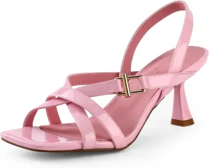 iiimmu Women's Square Open Toe Strappy Sandals With 2.5 IN Kitten Heels, Cute and Elegant Summer Low Heels, PU Leather