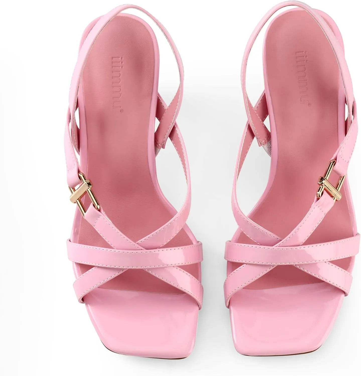 iiimmu Women's Square Open Toe Strappy Sandals With 2.5 IN Kitten Heels, Cute and Elegant Summer Low Heels, PU Leather