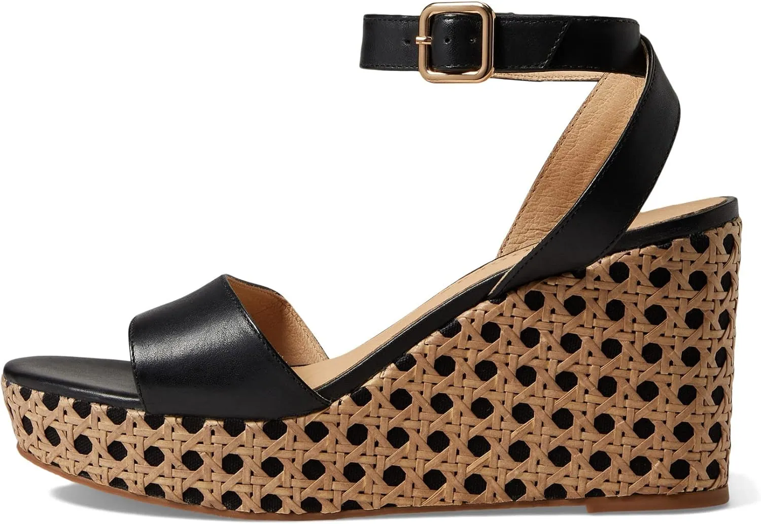 Jack Rogers Merrain Caning Wedge Heels for Women - Leather Upper, Ankle Strap with Buckle Closure