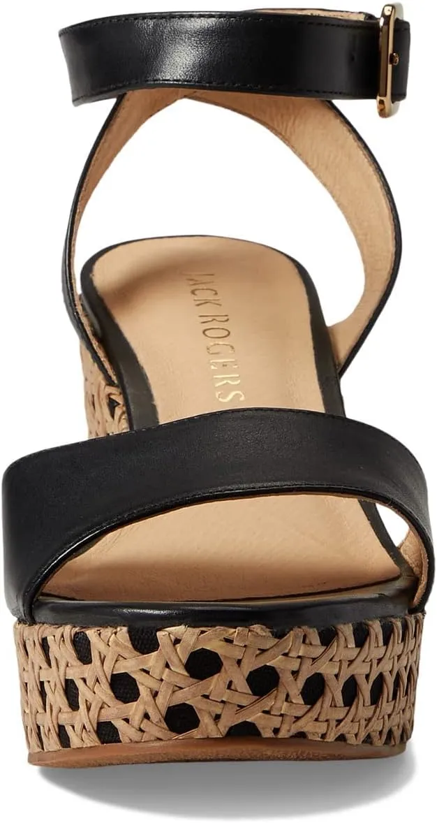 Jack Rogers Merrain Caning Wedge Heels for Women - Leather Upper, Ankle Strap with Buckle Closure
