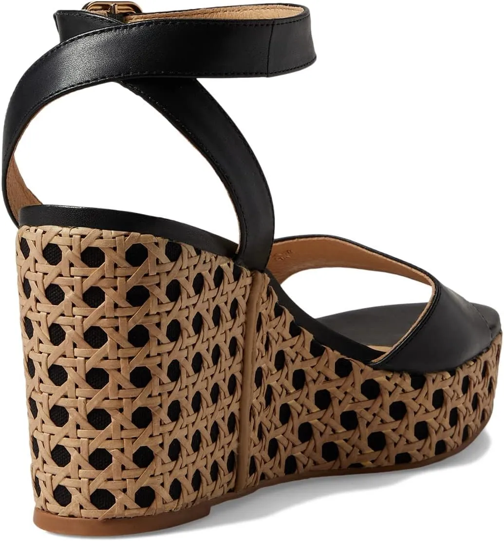 Jack Rogers Merrain Caning Wedge Heels for Women - Leather Upper, Ankle Strap with Buckle Closure