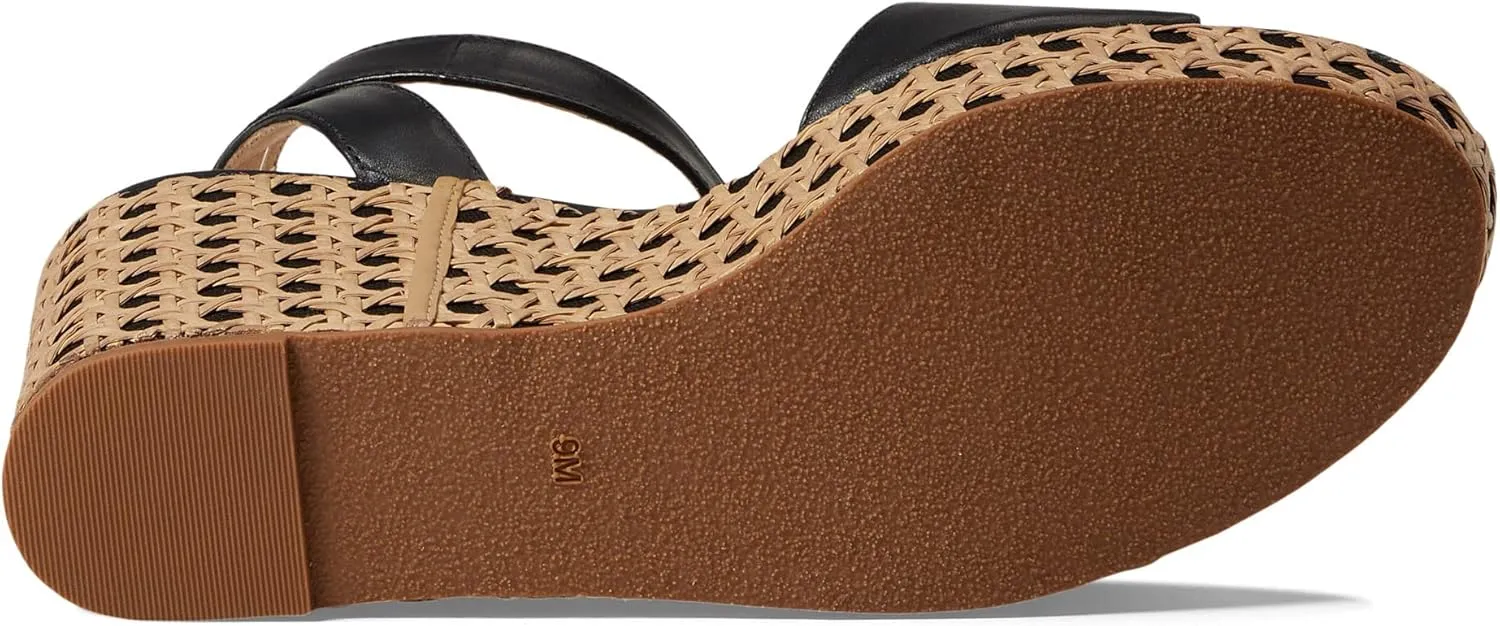 Jack Rogers Merrain Caning Wedge Heels for Women - Leather Upper, Ankle Strap with Buckle Closure