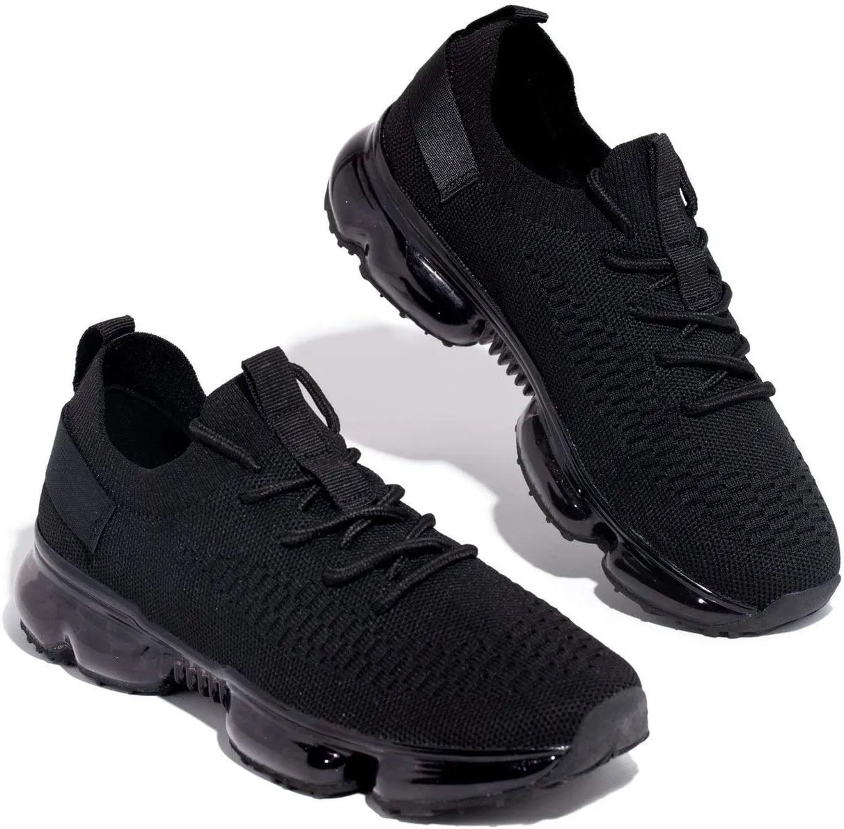 JITUUE Women's Fashion Sneakers Flying Woven Breathable Air Cushion Flat Sole Shoes Lace-up Decorative Elastic Slip-on