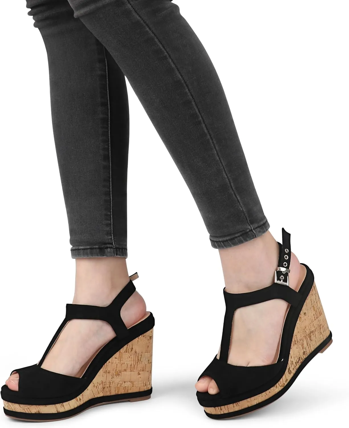 JOY IN LOVE Women's Wedges Sandals Platform Buckle Shoes