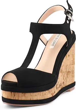JOY IN LOVE Women's Wedges Sandals Platform Buckle Shoes