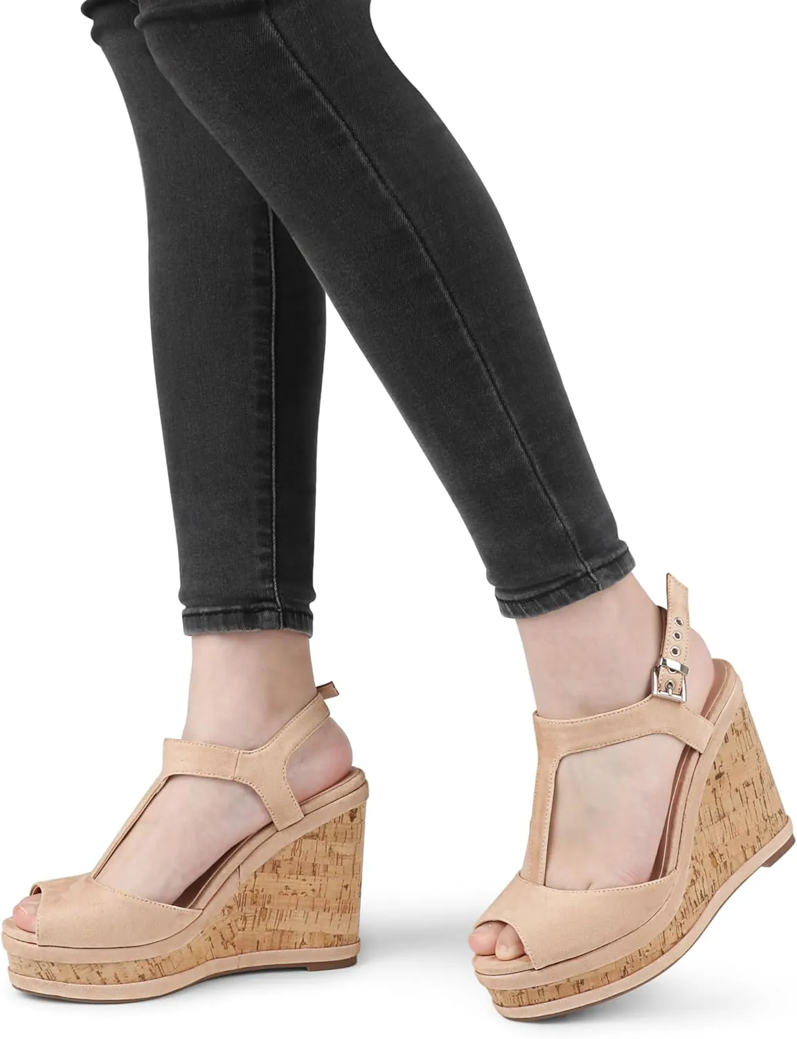 JOY IN LOVE Women's Wedges Sandals Platform Buckle Shoes