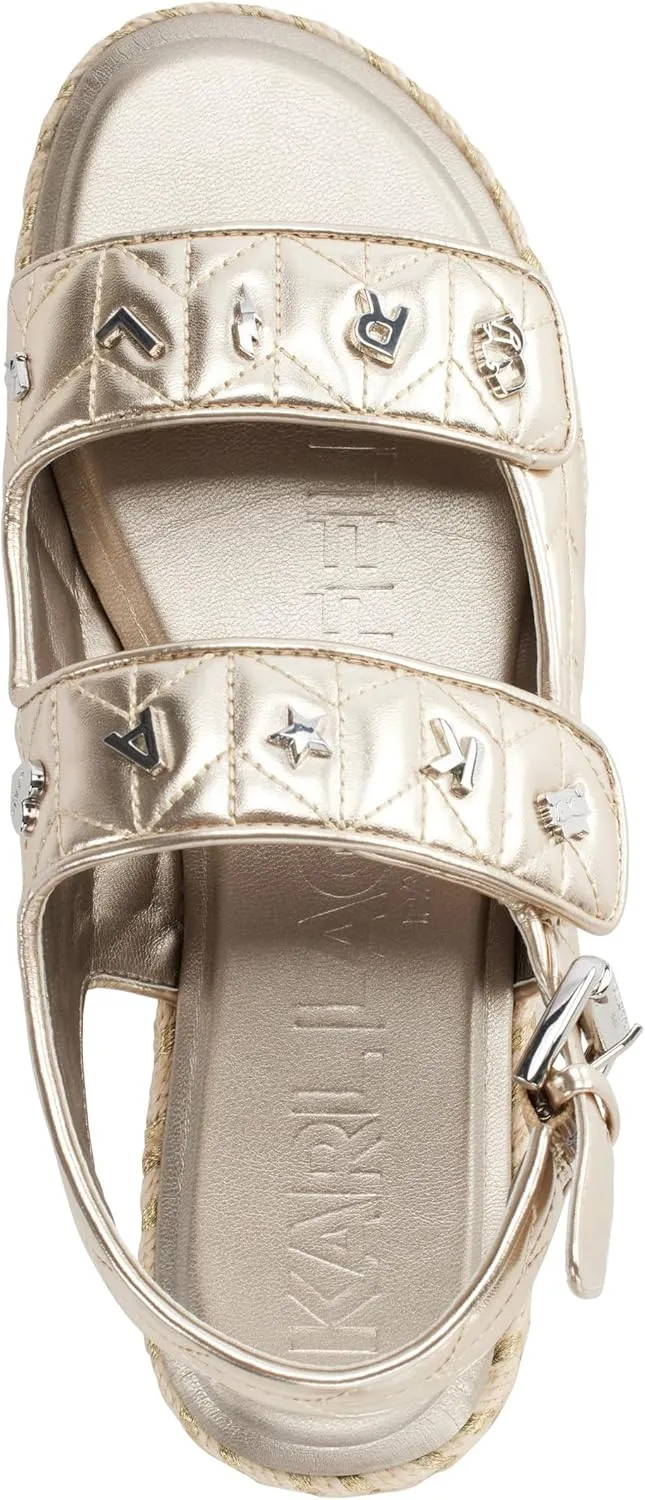 Karl Lagerfeld Paris Women's Cushioned Insole Everyday Charlay Studs-Ankle Sandal Flat