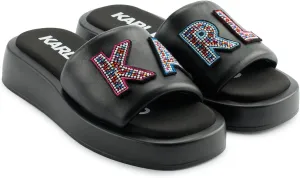 Karl Lagerfeld Paris Women's Cushioned Insole Everyday Opal Stone Pearl Platform Slide Sandal