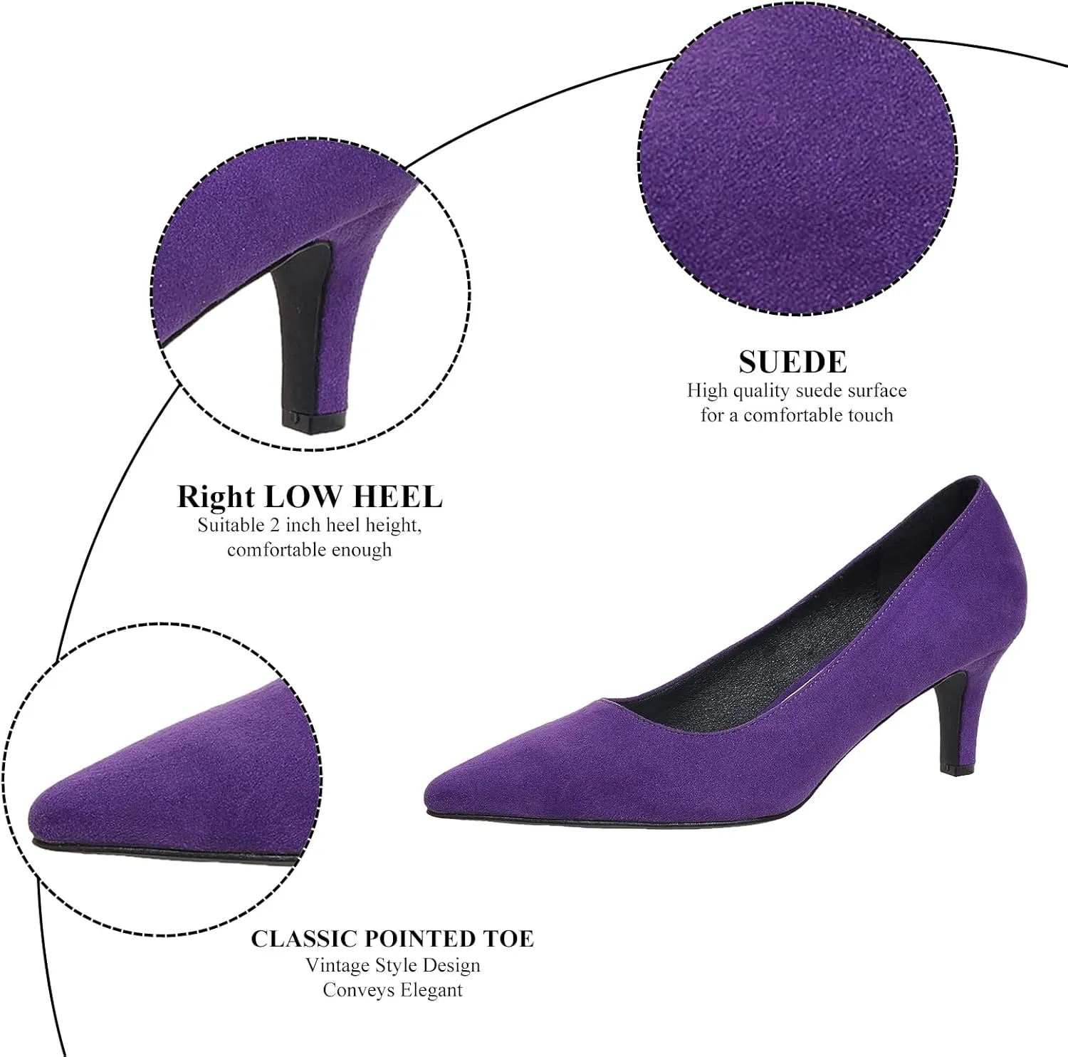 Kitten Heels for Women Closed Toe Heels 2 inch Low Heel Comfortable Pump Shoes for Women Work Casual Party Dressy Wedding