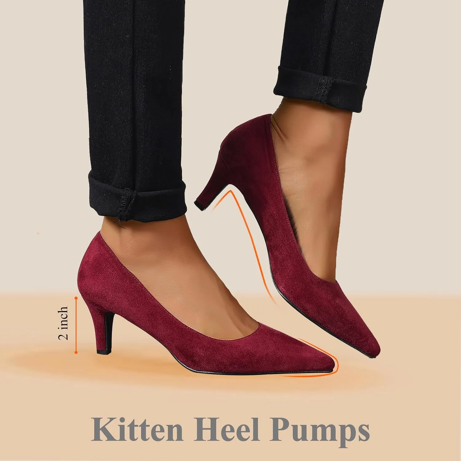 Kitten Heels for Women Closed Toe Heels 2 inch Low Heel Comfortable Pump Shoes for Women Work Casual Party Dressy Wedding