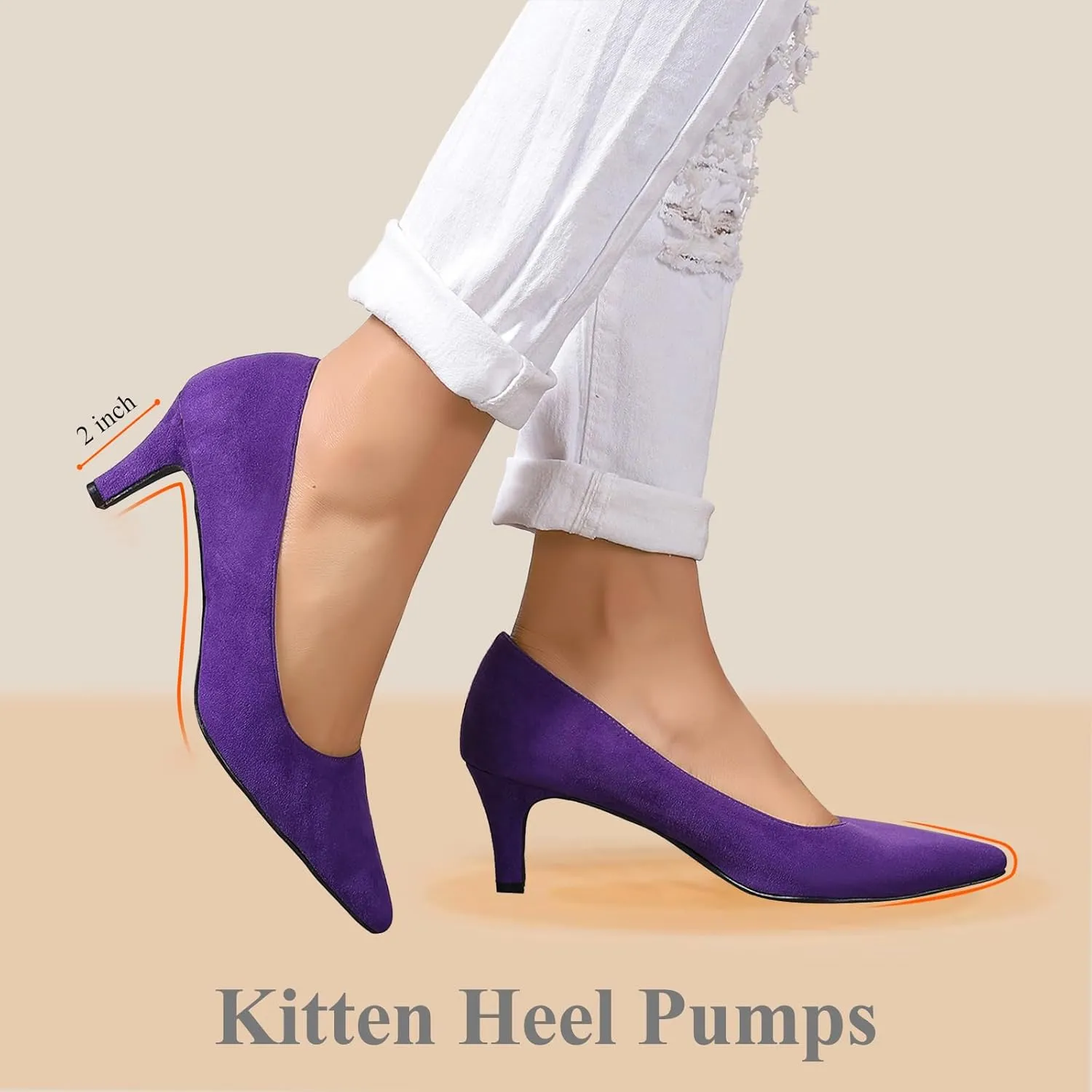 Kitten Heels for Women Closed Toe Heels 2 inch Low Heel Comfortable Pump Shoes for Women Work Casual Party Dressy Wedding