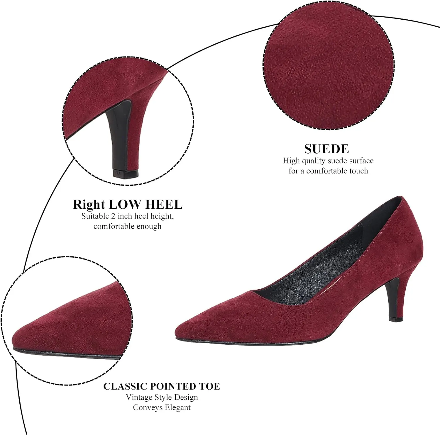 Kitten Heels for Women Closed Toe Heels 2 inch Low Heel Comfortable Pump Shoes for Women Work Casual Party Dressy Wedding