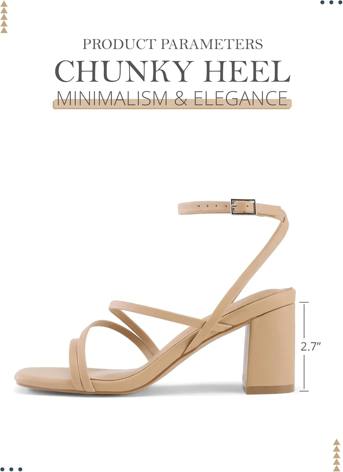 LACUONE Strappy Heels for women Block Heels Square Toe Chunky Ankle Buckle Pump Heeled Sandals