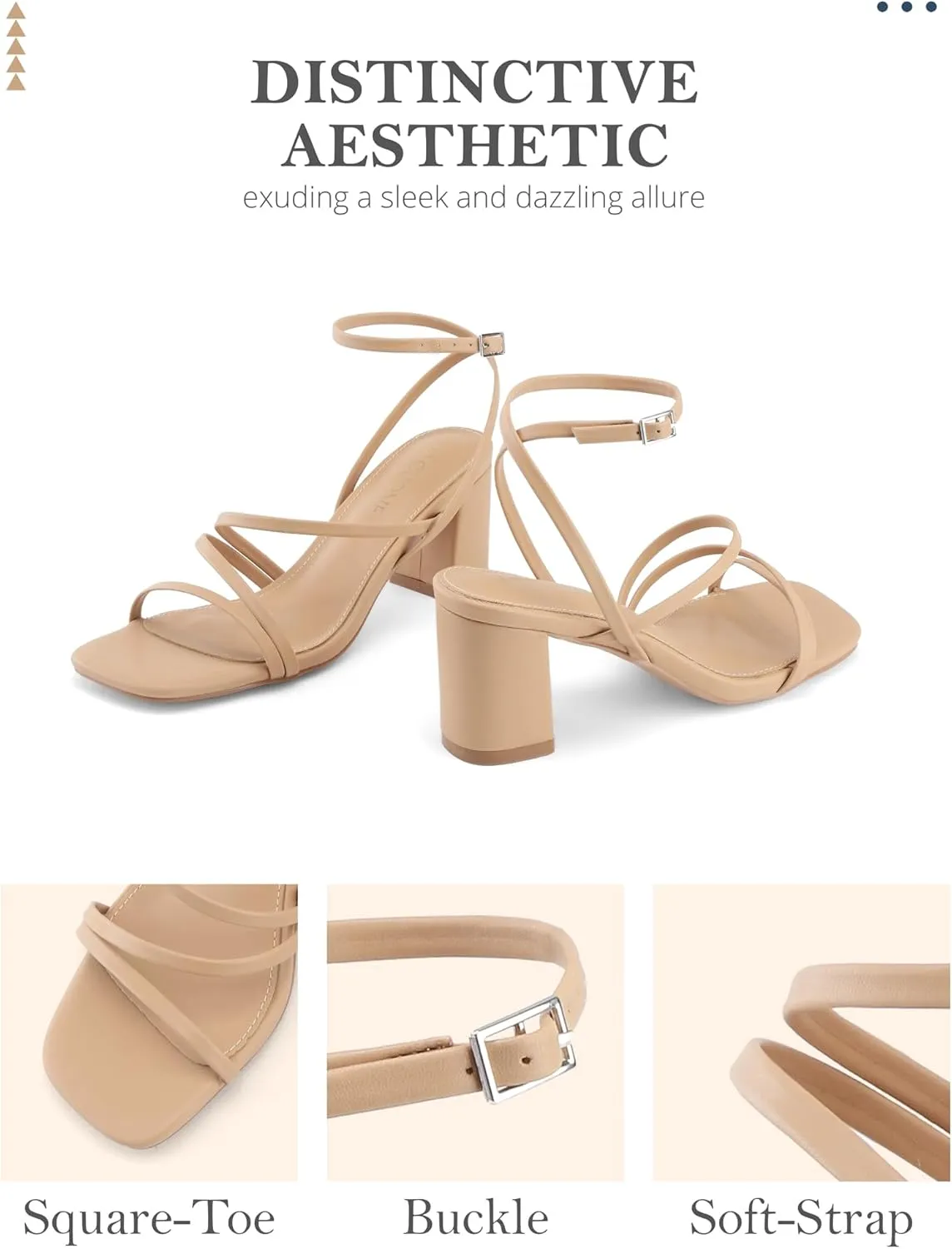 LACUONE Strappy Heels for women Block Heels Square Toe Chunky Ankle Buckle Pump Heeled Sandals