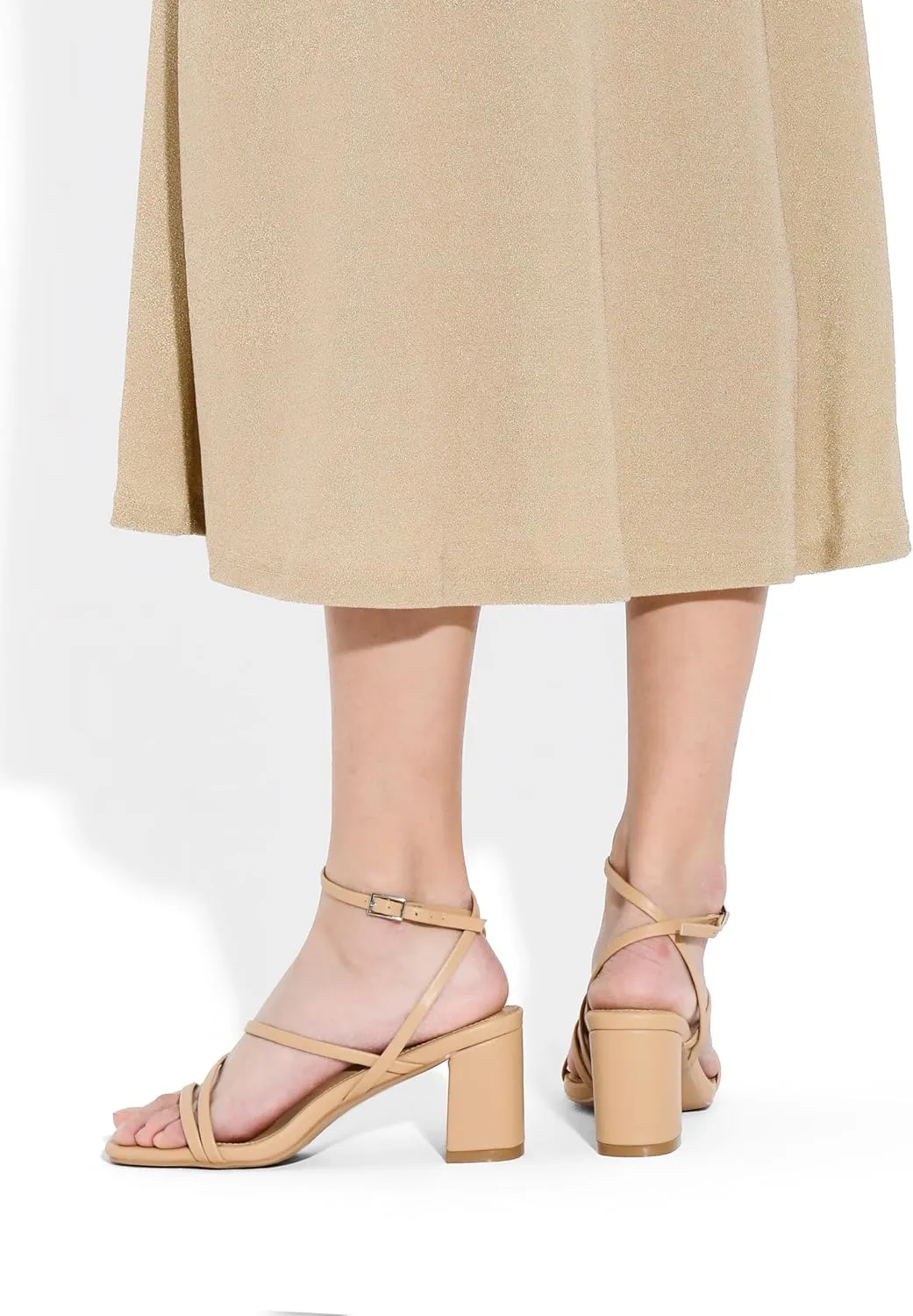 LACUONE Strappy Heels for women Block Heels Square Toe Chunky Ankle Buckle Pump Heeled Sandals